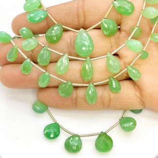 Chrysoprase 8-16mm Briolette Mix Shape AA Grade Gemstone Beads Lot - Total 4 Strands of 5-7 Inch.