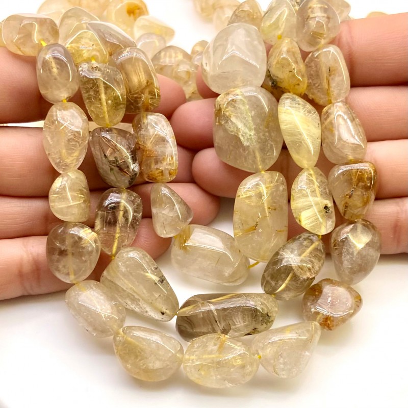 Golden Rutile 13-24mm Smooth Nugget Shape A+ Grade Gemstone Beads Lot - Total 4 Strands of 16 Inch.