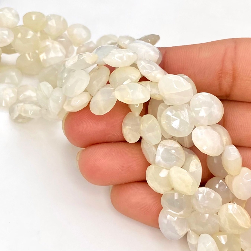 White Moonstone 6.5-10mm Briolette Heart Shape AA+ Grade Gemstone Beads Lot - Total 9 Strands of 7 Inch.