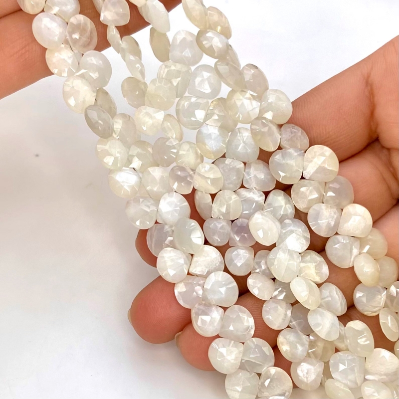 White Moonstone 6.5-10mm Briolette Heart Shape AA+ Grade Gemstone Beads Lot - Total 9 Strands of 7 Inch.