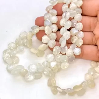 White Moonstone 6.5-10mm Briolette Heart Shape AA+ Grade Gemstone Beads Lot - Total 9 Strands of 7 Inch.
