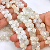 White Moonstone 6.5-10mm Briolette Heart Shape AA+ Grade Gemstone Beads Lot - Total 9 Strands of 7 Inch.