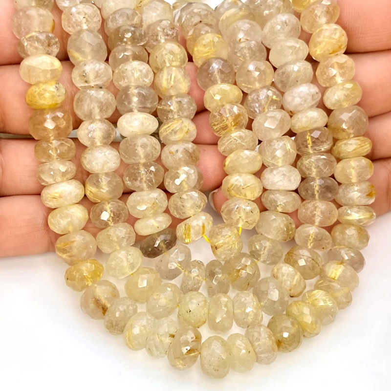 Golden Rutile 10-11mm Faceted Rondelle Shape A+ Grade Gemstone Beads Lot - Total 8 Strands of 10 Inch.