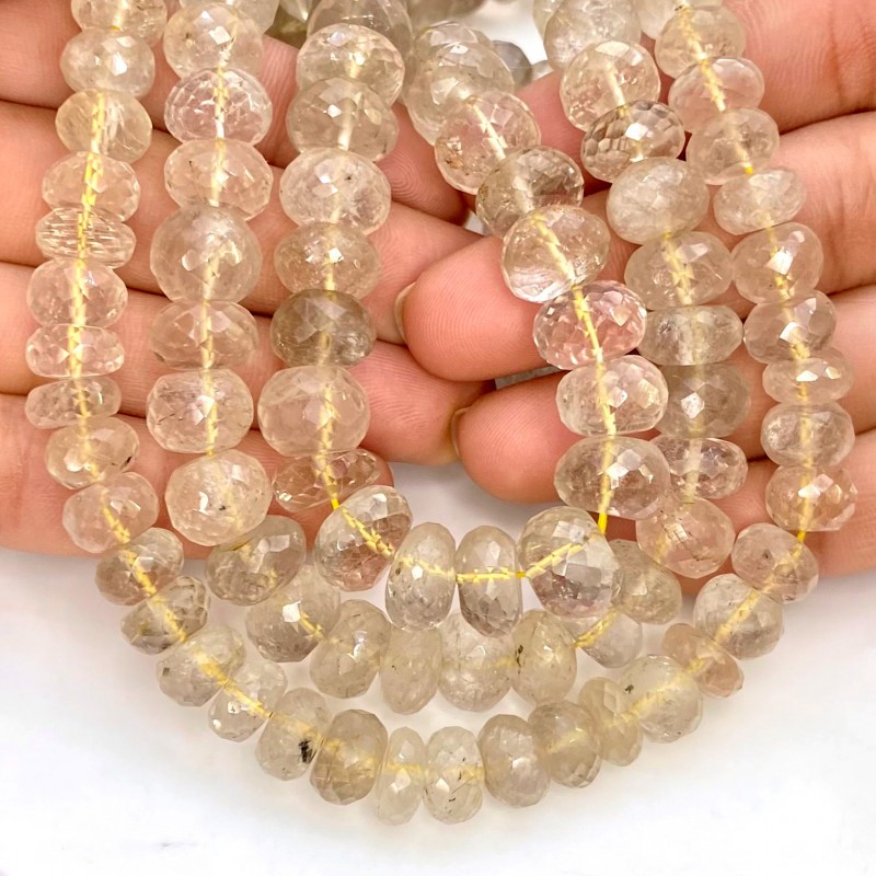 Golden Rutile 9-11mm Faceted Rondelle Shape A+ Grade Gemstone Beads Lot - Total 7 Strands of 10 Inch.