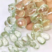 Green Amethyst 17-24mm Briolette Pear Shape AA+ Grade Gemstone Beads Strand - Total 1 Strand of 8 Inch.