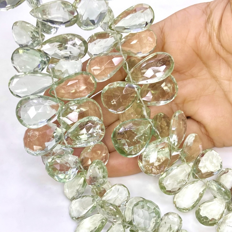 Green Amethyst 17-24mm Briolette Pear Shape AA+ Grade Gemstone Beads Strand - Total 1 Strand of 8 Inch.