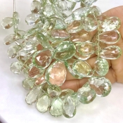 Green Amethyst 17-24mm Briolette Pear Shape AA+ Grade Gemstone Beads Strand - Total 1 Strand of 8 Inch.