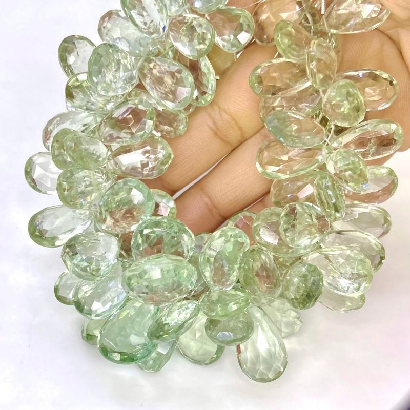 Green Amethyst 17-24mm Briolette Pear Shape AA+ Grade Gemstone Beads Strand - Total 1 Strand of 8 Inch.