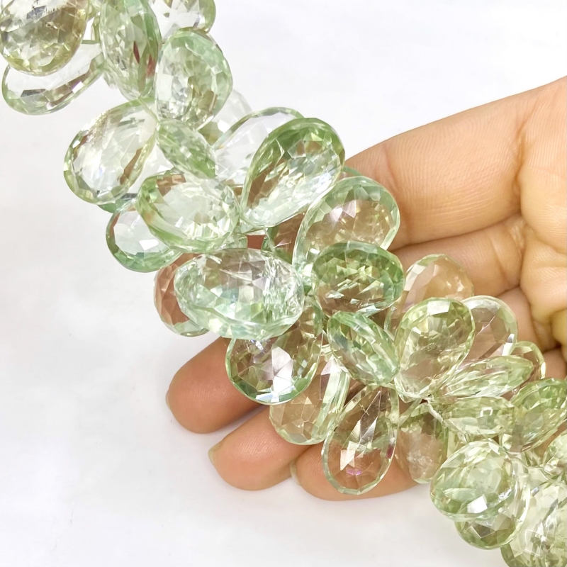 Green Amethyst 17-24mm Briolette Pear Shape AA+ Grade Gemstone Beads Strand - Total 1 Strand of 8 Inch.