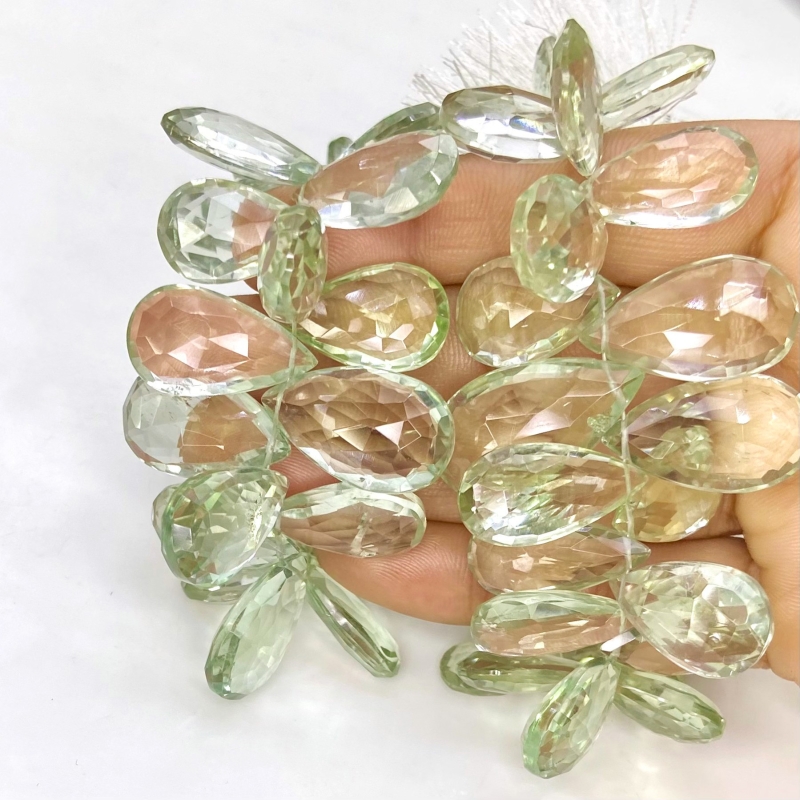 Green Amethyst 17-25mm Briolette Pear Shape AA+ Grade Gemstone Beads Strand - Total 1 Strand of 8 Inch.