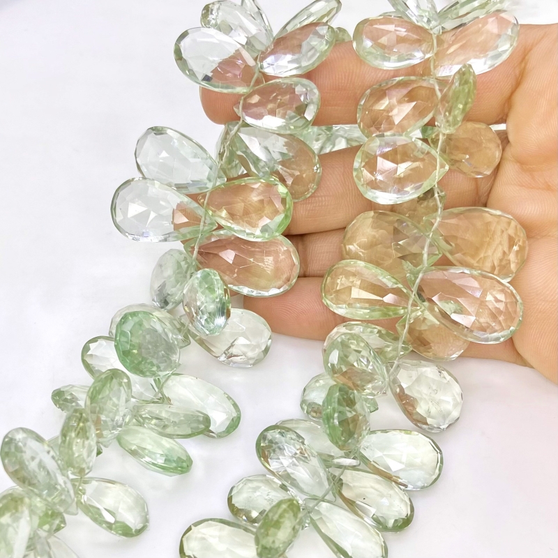Green Amethyst 17-25mm Briolette Pear Shape AA+ Grade Gemstone Beads Strand - Total 1 Strand of 8 Inch.