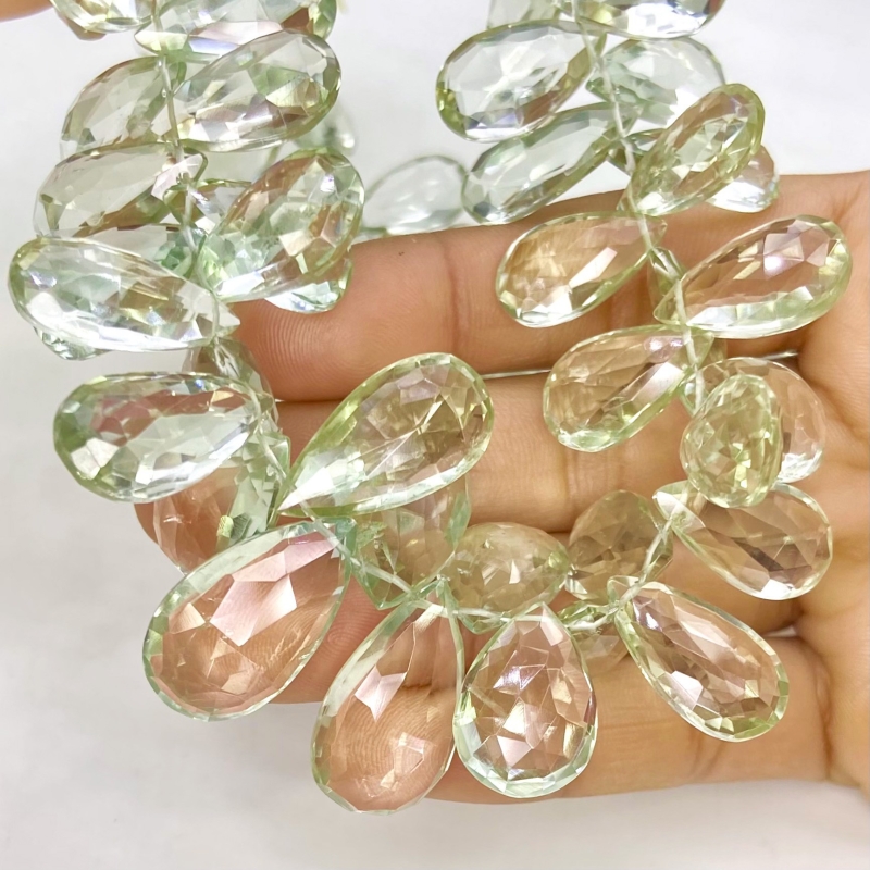 Green Amethyst 17-25mm Briolette Pear Shape AA+ Grade Gemstone Beads Strand - Total 1 Strand of 8 Inch.