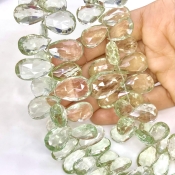 Green Amethyst 17-25mm Briolette Pear Shape AA+ Grade Gemstone Beads Strand - Total 1 Strand of 8 Inch.