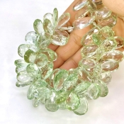 Green Amethyst 17-25mm Briolette Pear Shape AA+ Grade Gemstone Beads Strand - Total 1 Strand of 8 Inch.