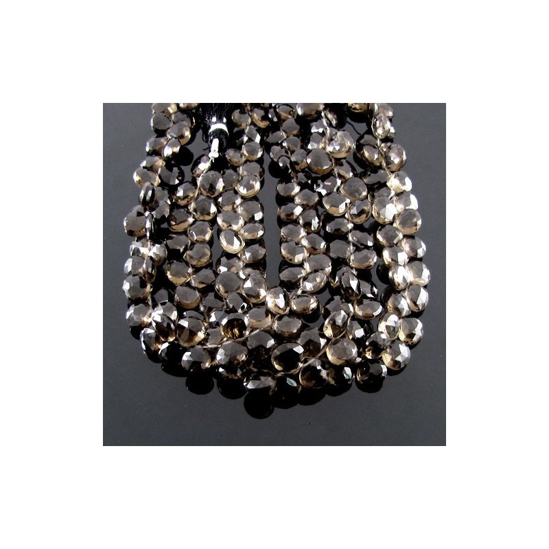 Smoky Quartz Briolette Heart Shape AA Grade Gemstone Beads Strand - 8-9mm - 8 Inch - 1 Strand