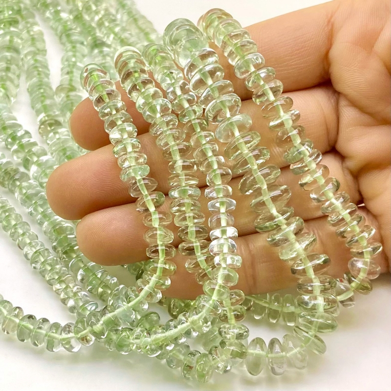 Green Amethyst 5-9.5mm Smooth Rondelle Shape AA+ Grade Gemstone Beads Lot - Total 5 Strands of 16 Inch.