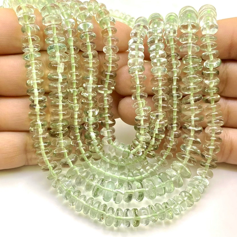 Green Amethyst 5-9.5mm Smooth Rondelle Shape AA+ Grade Gemstone Beads Lot - Total 5 Strands of 16 Inch.