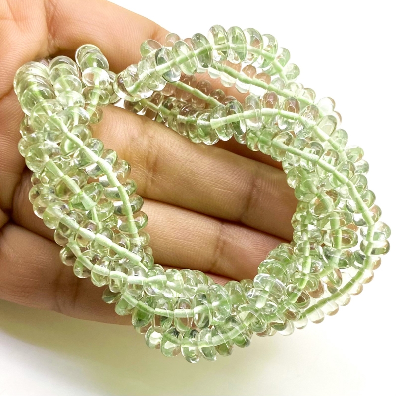 Green Amethyst 5-9.5mm Smooth Rondelle Shape AA+ Grade Gemstone Beads Lot - Total 5 Strands of 16 Inch.