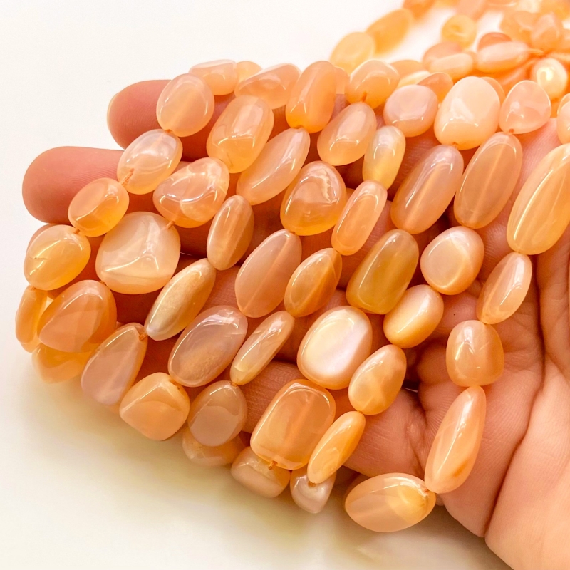 Peach Moonstone 8-20mm Smooth Nugget Shape AA+ Grade Gemstone Beads Strand - Total 1 Strand of 18 Inch.