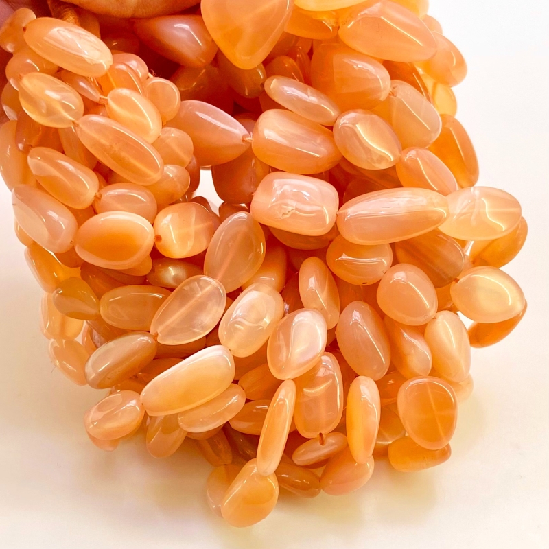 Peach Moonstone 8-20mm Smooth Nugget Shape AA+ Grade Gemstone Beads Strand - Total 1 Strand of 18 Inch.