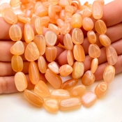 Peach Moonstone 8-20mm Smooth Nugget Shape AA+ Grade Gemstone Beads Strand - Total 1 Strand of 18 Inch.