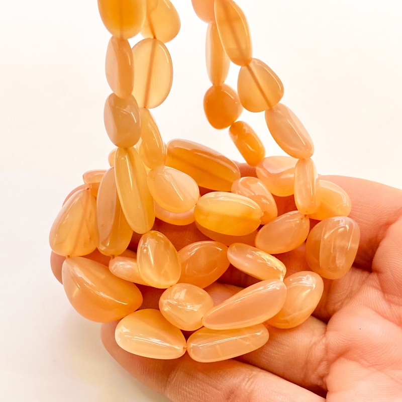 Peach Moonstone 8-20mm Smooth Nugget Shape AA+ Grade Gemstone Beads Strand - Total 1 Strand of 18 Inch.