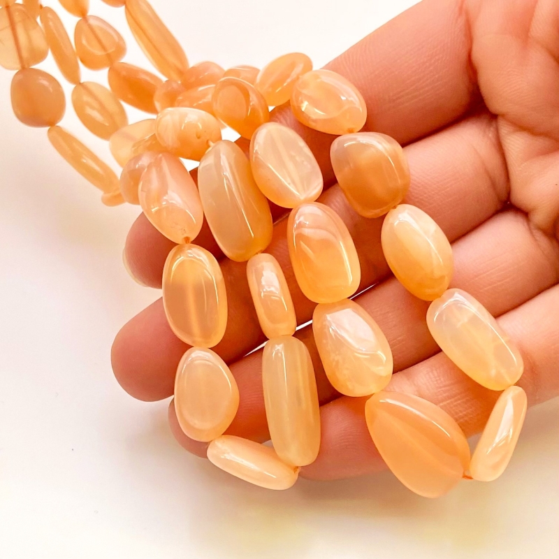 Peach Moonstone 8-20mm Smooth Nugget Shape AA+ Grade Gemstone Beads Strand - Total 1 Strand of 18 Inch.