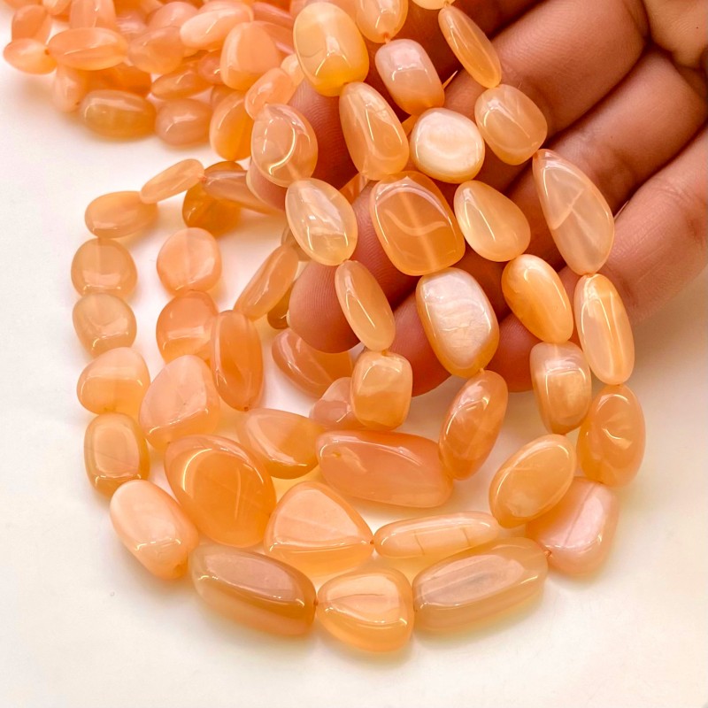 Peach Moonstone 8-20mm Smooth Nugget Shape AA+ Grade Gemstone Beads Strand - Total 1 Strand of 18 Inch.
