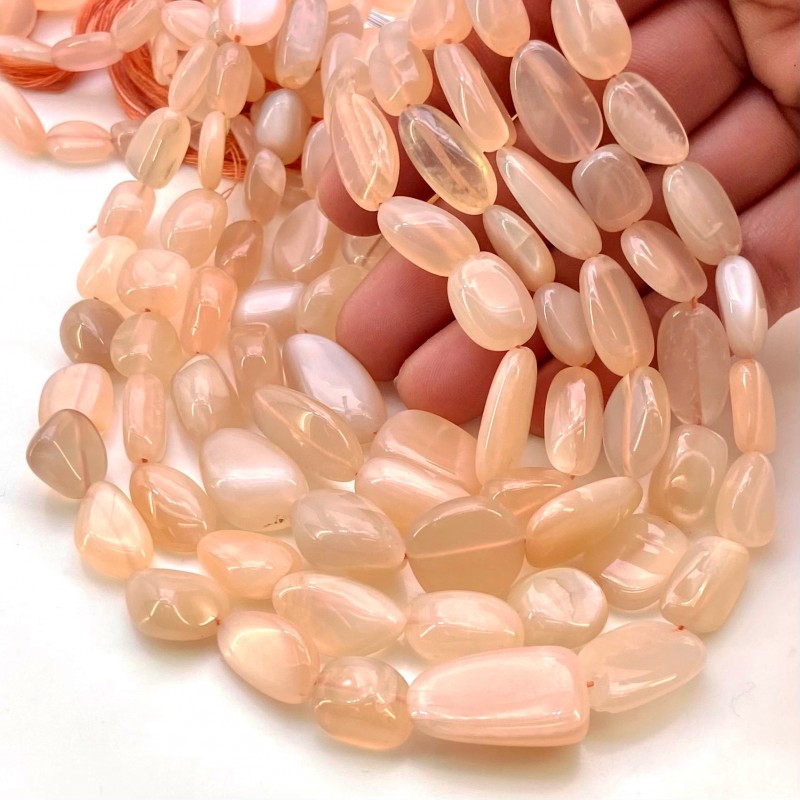 Peach Moonstone 8-20mm Smooth Nugget Shape AA+ Grade Gemstone Beads Strand - Total 1 Strand of 18 Inch.
