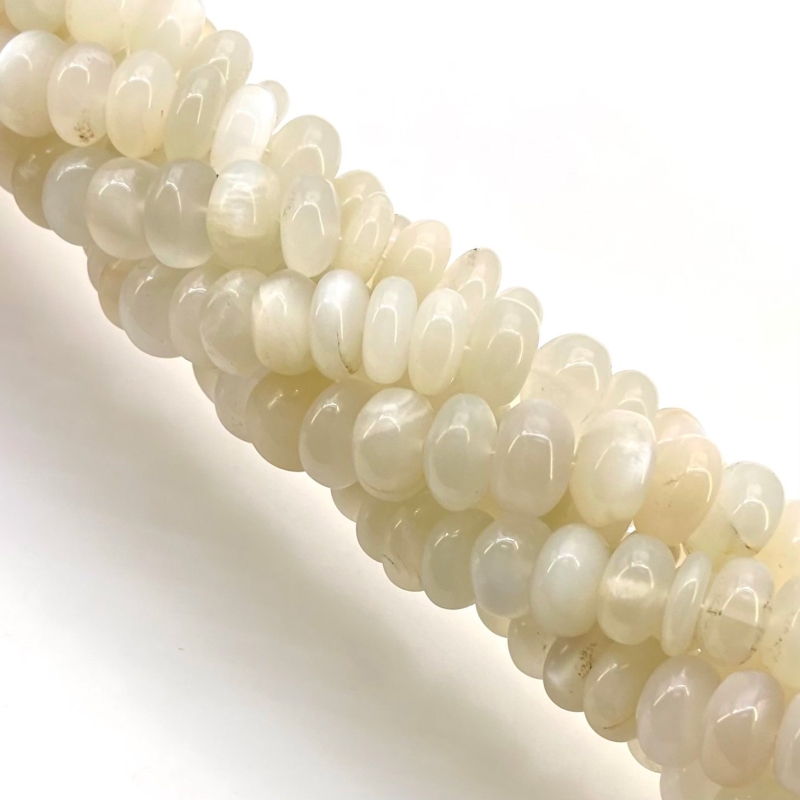 White Moonstone 10-11.5mm Smooth Rondelle Shape AA Grade Gemstone Beads Strand - Total 1 Strand of 13 Inch.