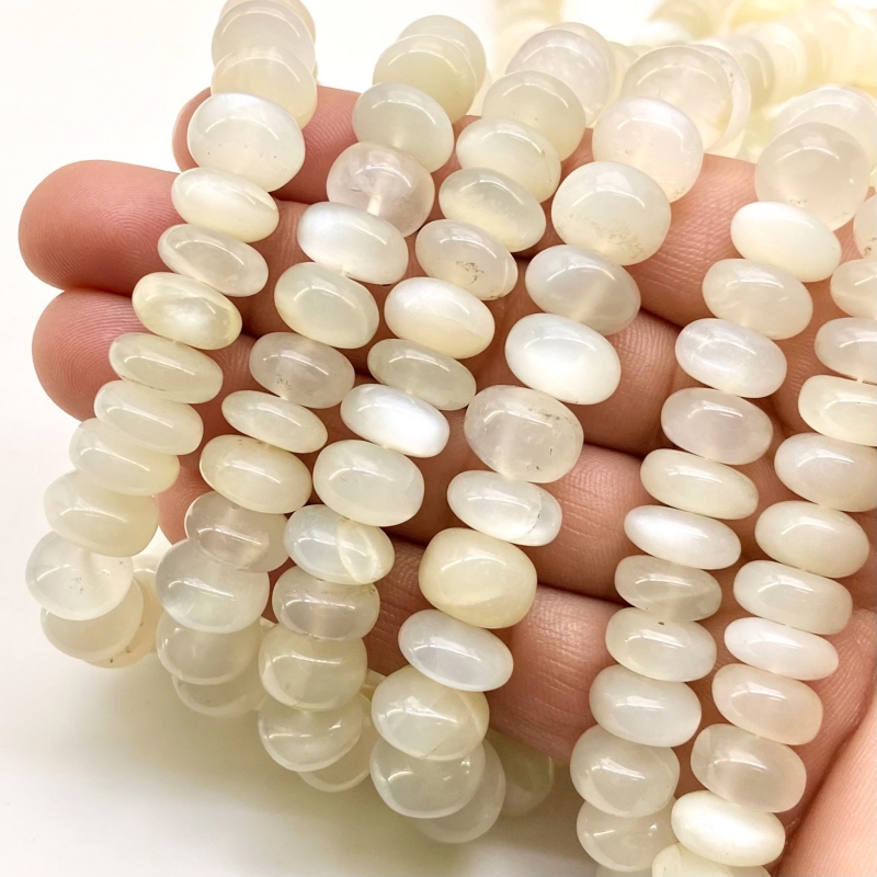 White Moonstone 10-11.5mm Smooth Rondelle Shape AA Grade Gemstone Beads Strand - Total 1 Strand of 13 Inch.