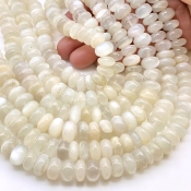 White Moonstone 10-11.5mm Smooth Rondelle Shape AA Grade Gemstone Beads Strand - Total 1 Strand of 13 Inch.