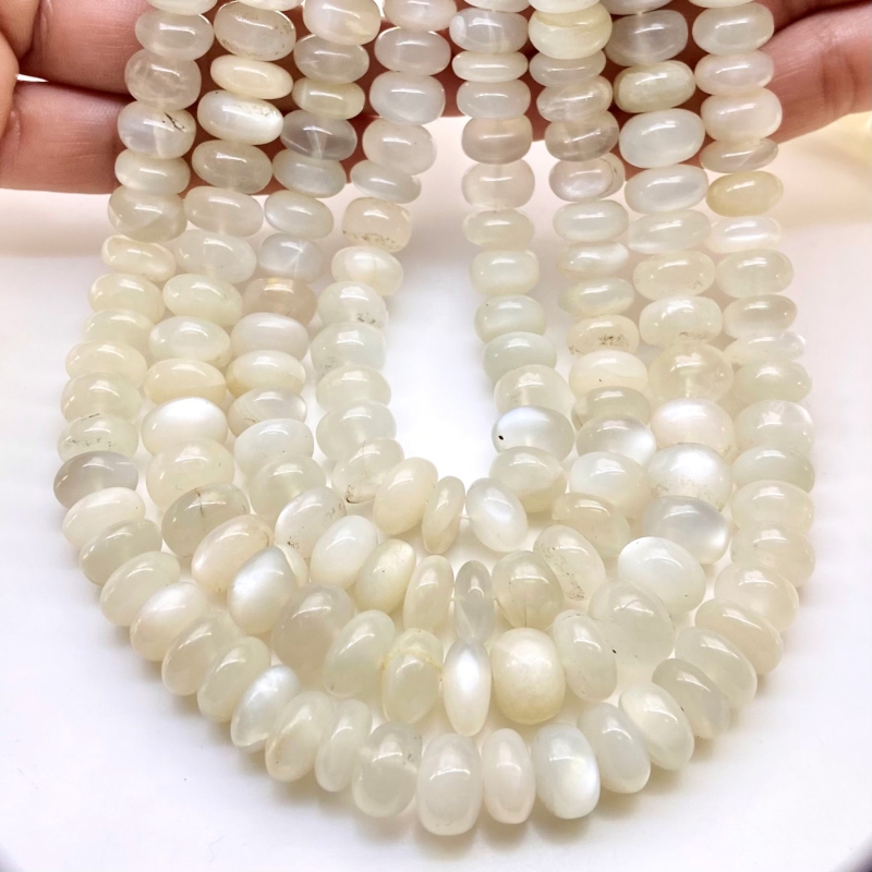 White Moonstone 10-11.5mm Smooth Rondelle Shape AA Grade Gemstone Beads Strand - Total 1 Strand of 13 Inch.