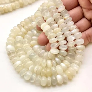 White Moonstone 9-10mm Smooth Rondelle Shape AA Grade Gemstone Beads Strand - Total 1 Strand of 13 Inch.