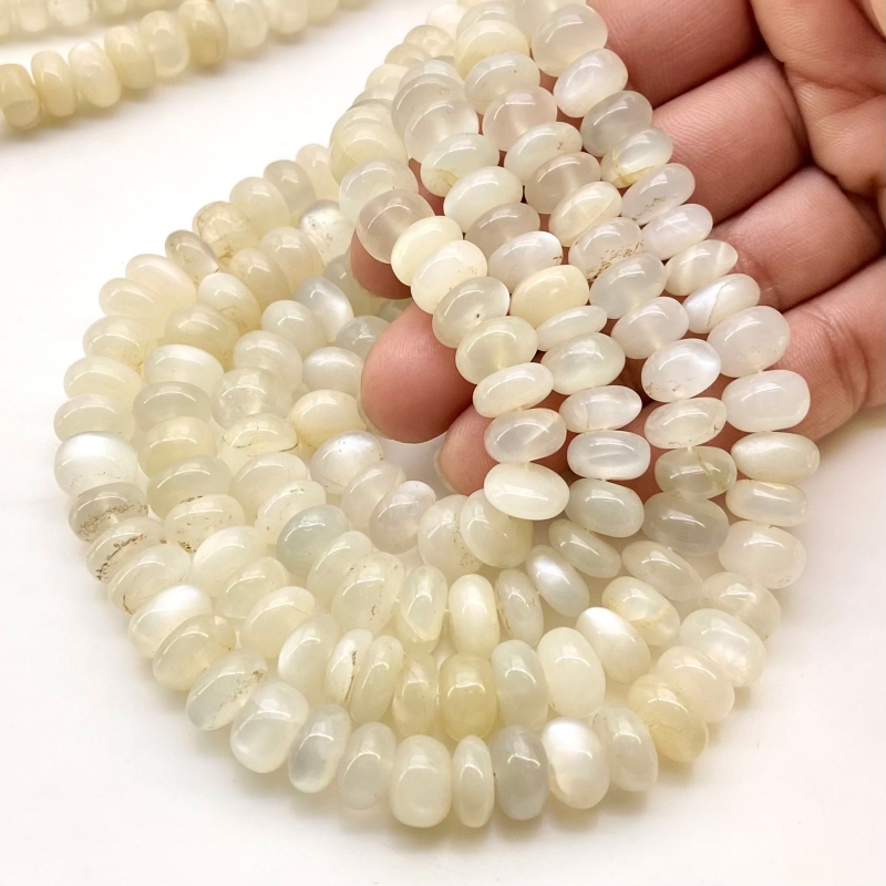 White Moonstone 9-10mm Smooth Rondelle Shape AA Grade Gemstone Beads Strand - Total 1 Strand of 13 Inch.