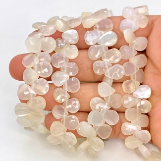 White Moonstone 8-11mm Briolette Pear Shape A Grade Gemstone Beads Lot - Total 8 Strands of 7 Inch.