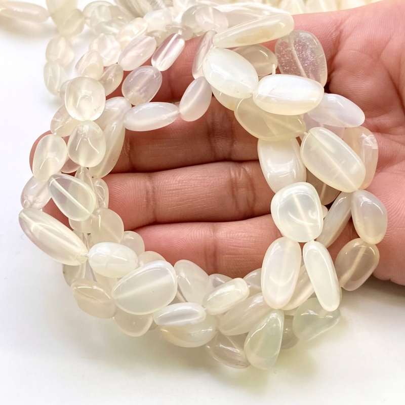 White Moonstone 8-19mm Smooth Nugget Shape AA+ Grade Gemstone Beads Strand - Total 1 Strand of 17 Inch.