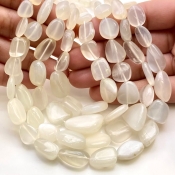 White Moonstone 8-19mm Smooth Nugget Shape AA+ Grade Gemstone Beads Strand - Total 1 Strand of 17 Inch.