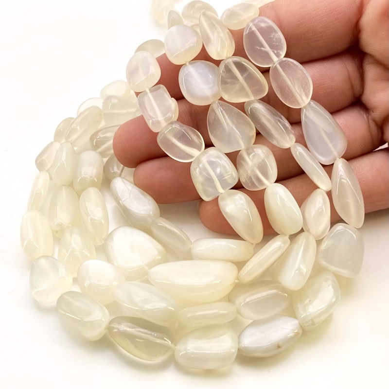 White Moonstone 8-19mm Smooth Nugget Shape AA+ Grade Gemstone Beads Strand - Total 1 Strand of 17 Inch.