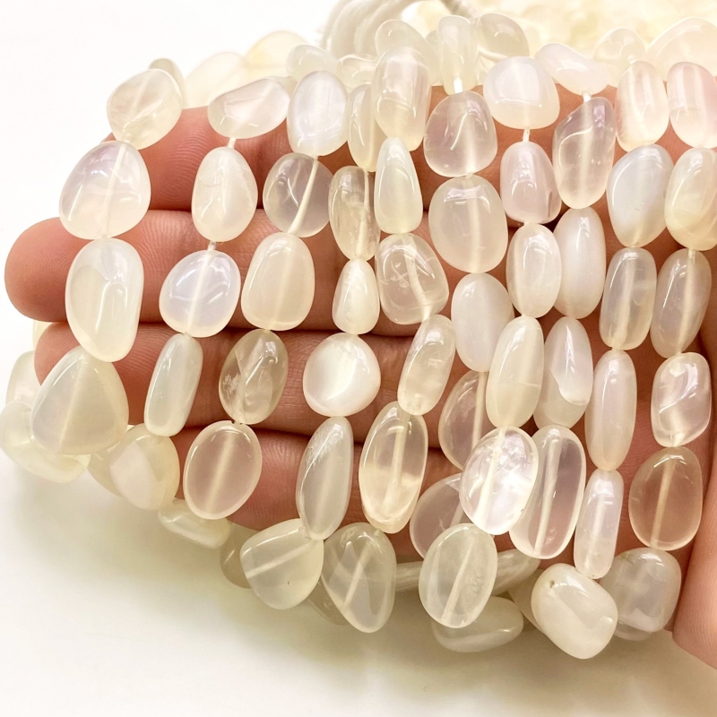 White Moonstone 8-19mm Smooth Nugget Shape AA+ Grade Gemstone Beads Strand - Total 1 Strand of 17 Inch.