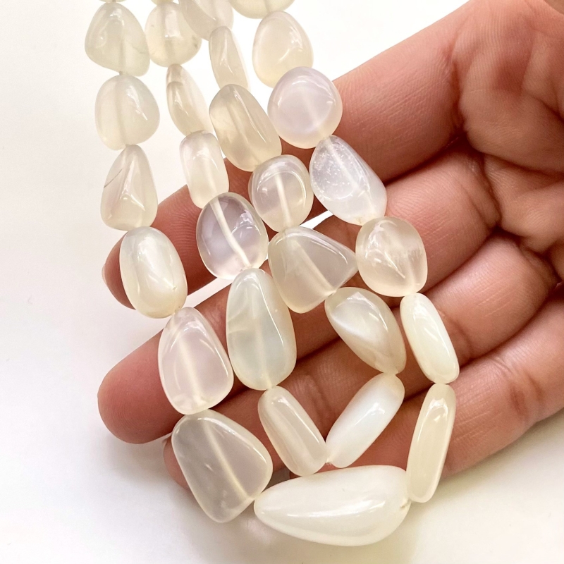 White Moonstone 8-19mm Smooth Nugget Shape AA+ Grade Gemstone Beads Strand - Total 1 Strand of 17 Inch.