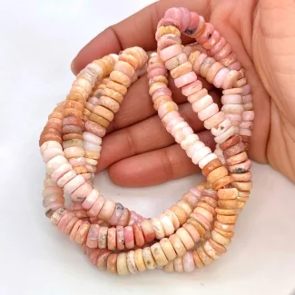 Pink Opal 7-9mm Faceted Wheel Shape AA Grade Gemstone Beads Lot - Total 6 Strands of 16 Inch.