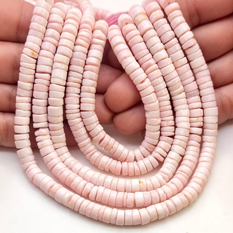 Pink Opal 6mm Smooth Wheel Shape AA Grade Gemstone Beads Lot - Total 5 Strands of 16 Inch.