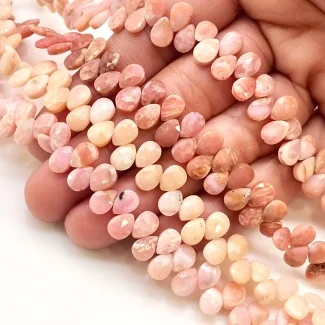 Pink Opal 6.5-7mm Briolette Pear Shape A+ Grade Gemstone Beads Lot - Total 4 Strands of 6 Inch.