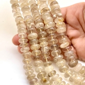 Golden Rutile 10-13mm Smooth Rondelle Shape A Grade Gemstone Beads Lot - Total 5 Strands of 13 Inch.