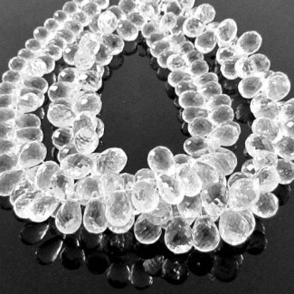 Crystal Quartz Briolette Drop Shape AA Grade Gemstone Beads Strand - 8-9mm - 8 Inch - 1 Strand