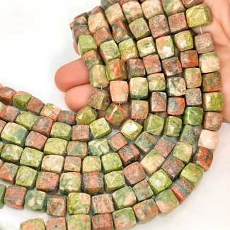 Unakite 8-9mm Faceted Cube Shape AA Grade Gemstone Beads Lot - Total 7 Strands of 8 Inch.