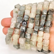 Green Rutile 7-8mm Faceted Cube Shape A Grade Gemstone Beads Lot - Total 7 Strands of 8 Inch.