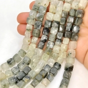 Green Rutile 7-8mm Faceted Cube Shape A Grade Gemstone Beads Lot - Total 7 Strands of 8 Inch.