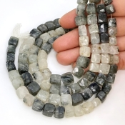 Green Rutile 7-8mm Faceted Cube Shape A Grade Gemstone Beads Lot - Total 7 Strands of 8 Inch.